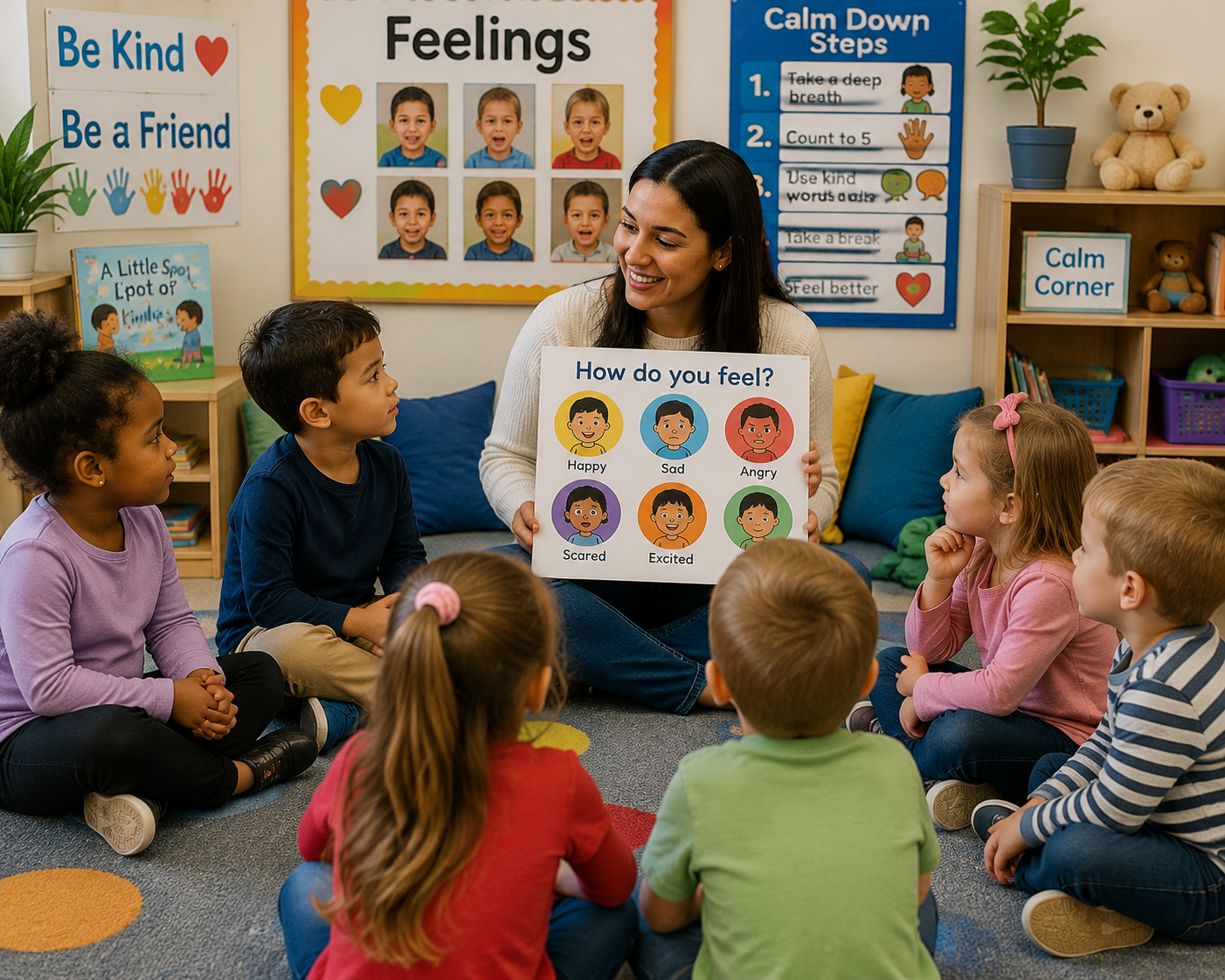 Children learning social emotional skills in a classroom